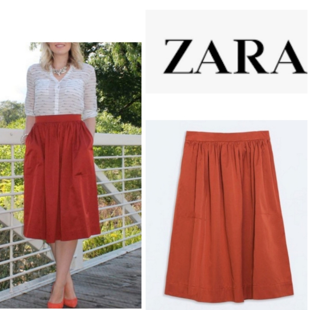 ZARA MIDI SKIRT WITH POCKETS ORANGE SIZE SMALL - Picture 1 of 7